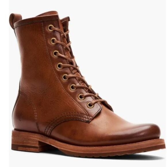 FRYE Veronica Combat Boot Cognac Brown Tan - Leather - Picture 1 of 16